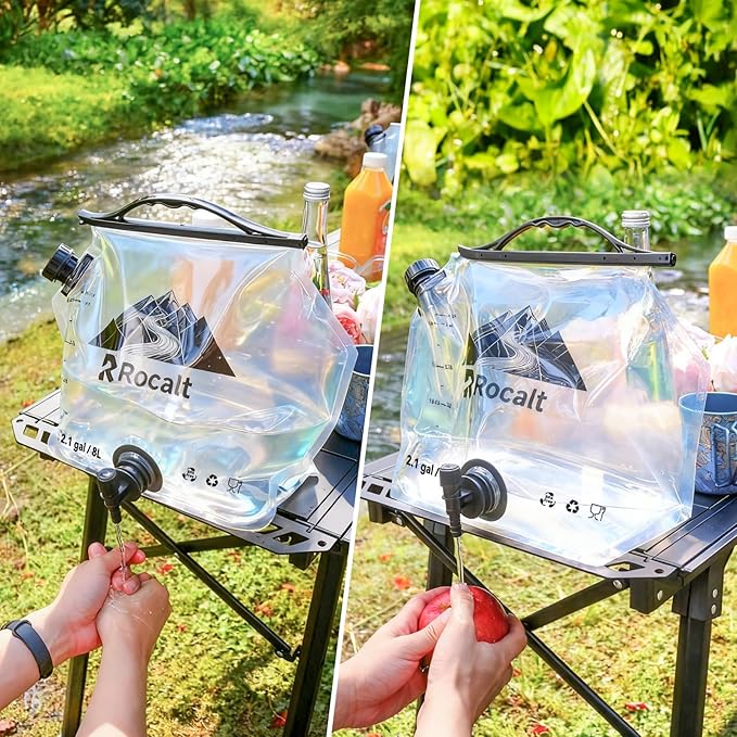 Rocalt 2 Pack Collapsible Water Bag, 2.1Gallon Water Storage Bag, BPA Free Emergency Drinking Camping Water Container for Hiking, Travel, Survival & Outdoor