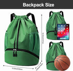 Hoedia Sports Drawstring Backpack - String Swim Gym Bag with Shoes Compartment and Wet Proof Pocket for Women/Men (Dark Green)