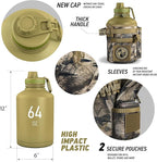 Combat Canteen - 64oz Insulated Water Bottle with Paracord Handle, Stainless Steel Water Jug with Rugged Pockets for Keys, Wallet & Phone - Woodland Camo