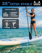 11’x35 Extra Wide Inflatable Paddle Board, 430lb Capacity Stable Paddleboard for Yoga, Stand up Paddle Board for Adults(x3), Full Coverage EVA Deck, 5 Handles, 100L Backpack, All-Round