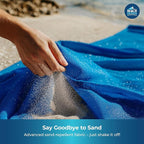 Sandproof Waterproof Beach Blanket Extra Large 108"x 84", Mat for Family, Quick Dry Ripstop Nylon Lightweight, Compact for Travel, Picnic, Camping w/ 4 Anchor Stakes and Carry Bag