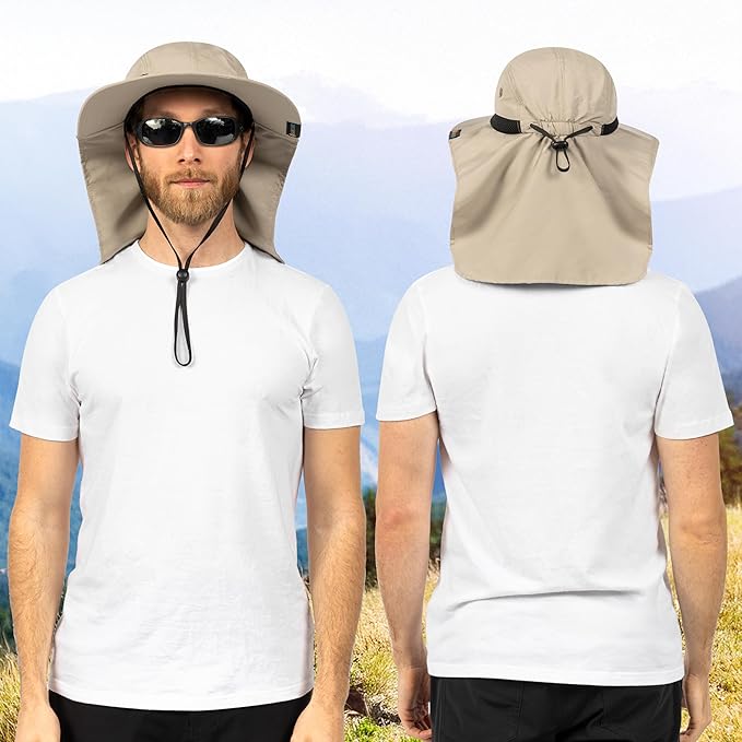 SUN CUBE Sun Hat for Men, Wide Brim Fishing Hat Neck Flap Cover Men, Women, Hiking, Camping, Sun Protection UV, Gardening