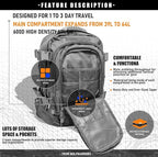 Tactical Backpack Military Hiking Daypack - Molle Backpack for Men 3 Day Assault Pack Bug Out Bag for Camping (Grey)