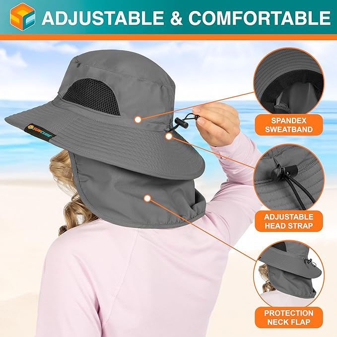 SUN CUBE Wide Brim Sun Hat Men Women, Fishing Hats Sun UV Protection, Mens Hiking Bucket Hat Safari Beach Boonie, UPF 50+