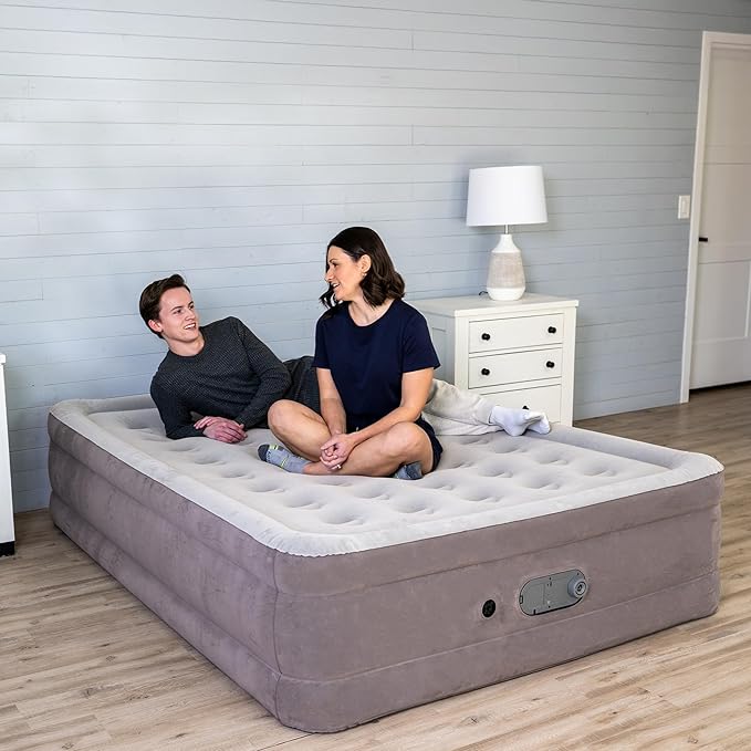 SLEEPLUX Dream Luxury Queen Air Mattress, Built-in Dual Pump, Stays Inflated All Night, 18” Double-High Blow-Up Airbed with Coil Beams, for Guests, RV Camping & Home, 1-Year Warranty