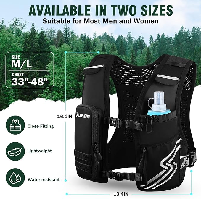 Running Vest for Women Men, Running Hydration Vest with 500ml Soft Flask & Touch-Screen Phone Pocket, Reflective Lightweight Hydration Backpack for Hiking with Adjustable Chest Waist Straps