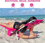Backpack Beach Tanning Chair with Canopy and Face Hole, 6-Position Folding Lay Out Lounge Chair, UPF 50+ Wind-Resistant Sun Shade, Portable Recliner for Sunbathing, Outside, Poolside, Pink, Patented