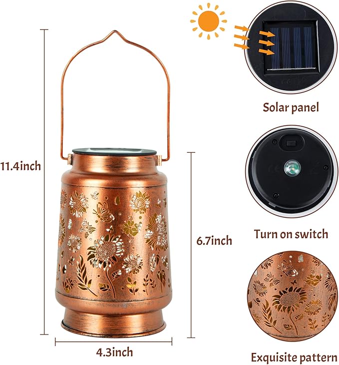 Sunflower Solar Lantern Lights, Outdoor Lanterns Garden Decor, Hanging Solar Lantern for Backyard Porch Patio Table Yard Balcony Lawn Pathway, Gifts for Women Grandma Mom, 1PCS