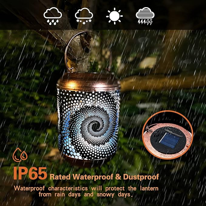 2 Pack Solar Lanterns Outdoor Hanging Metal Waterproof LED with Solar Powered Garden Patio Decorations Decor with Handle Christmas Gift Idea