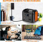 Portable Power Station with 55W Solar Panel, 299Wh LiFePO4 Backup Battery 300W Pure Sine Wave AC (600W Peak) Car Outlets PD 60W QC3.0 Solar Generator Power Bank for Camping, Emergency, CPAP