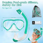 Vvinca Snorkeling Gear for Kids Dry Top Kids Snorkel Set for Boys Girls Junior Youth Children Age 4-14 Swim Goggles with Nose Cover Anti-Fog Panoramic View Adjustable Elastic Diving Mask and Snorkel