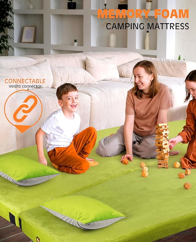 4 Inch GAIALOOP Extra Thick Memory Foam Camping Mattress, Roll Up Floor Sleeping Mat Camp Cot Mattress Pad Travel Camping Couch Bed for Guest Adults Side Sleepers