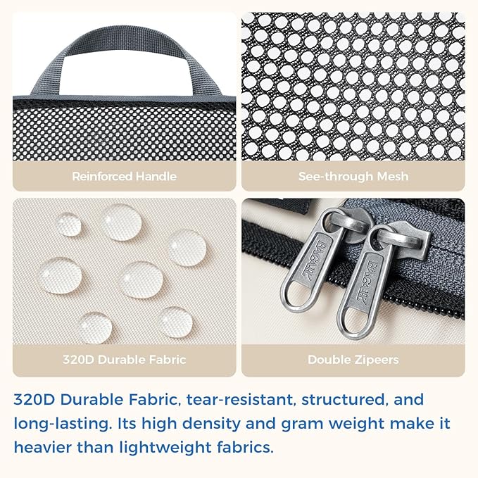 BAGAIL 4 Set/6 Set/8 Set Compression Packing Cubes Travel Accessories Expandable Packing Organizers (Half Mesh, 6-Beige)