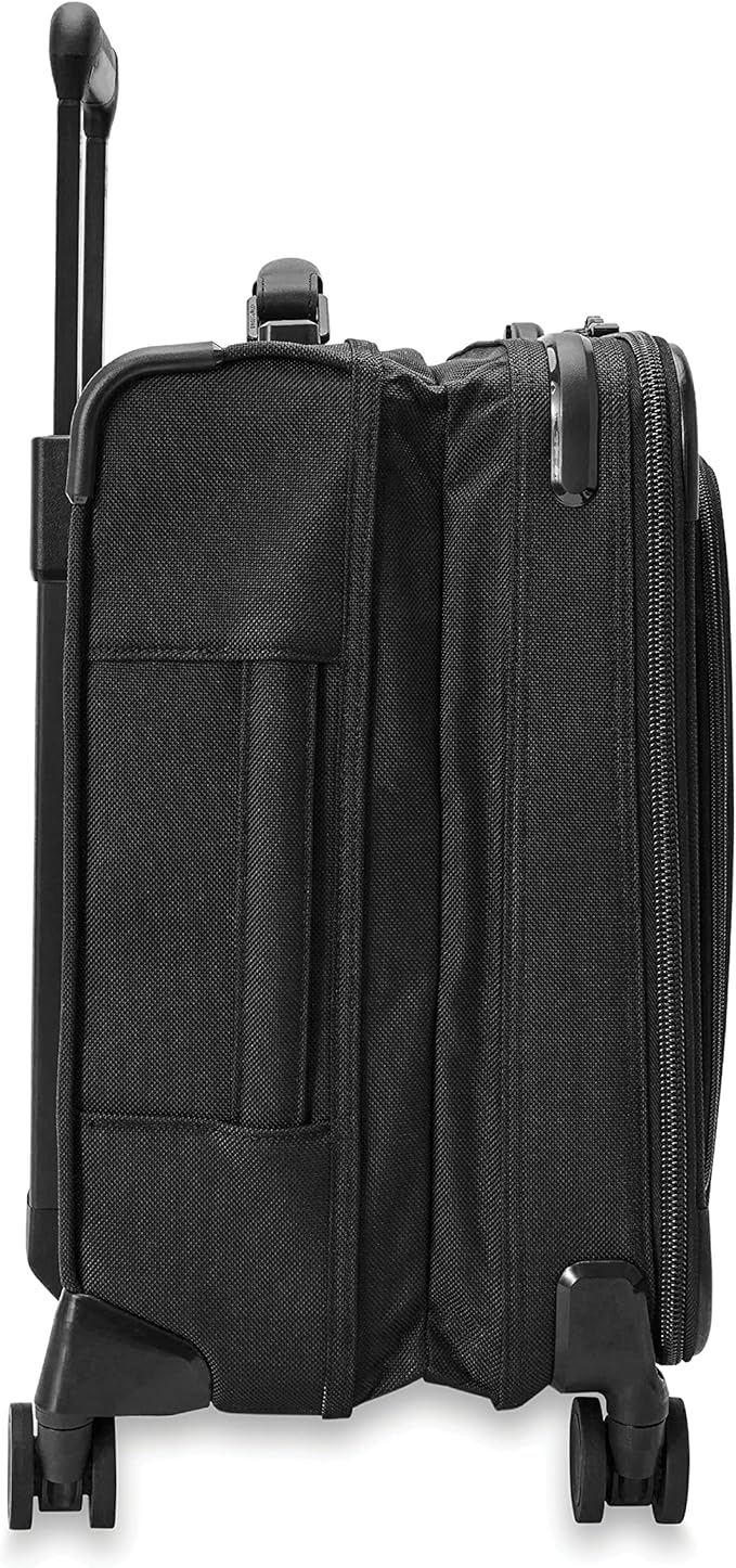 Briggs & Riley Compact 19" Carry-On Expandable Spinner - Carry On Luggage for Travel, Suitcases with Wheels, Softside Rolling Bag for Men & Women, Garment Panels - Baseline Collection, Black