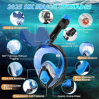 Devilfish Full Face Snorkel Mask Adults, Dry Top System Snorkeling Set with Foldable Sunglasses, 180 Degree Panoramic View Snorkel Gear, Scuba Diving Masks Anti-Leak & Anti-Fog