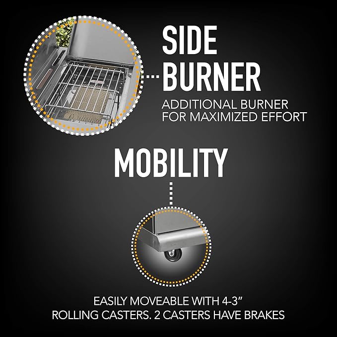 Kenmore 4-Burner BBQ Gas Grill with Searing Side Burner, Stainless Steel Propane Grill, 52,000 BTUs, Cabinet Style, Includes Warming Rack, Electronic Ignition & Stainless Steel Cooking Grates