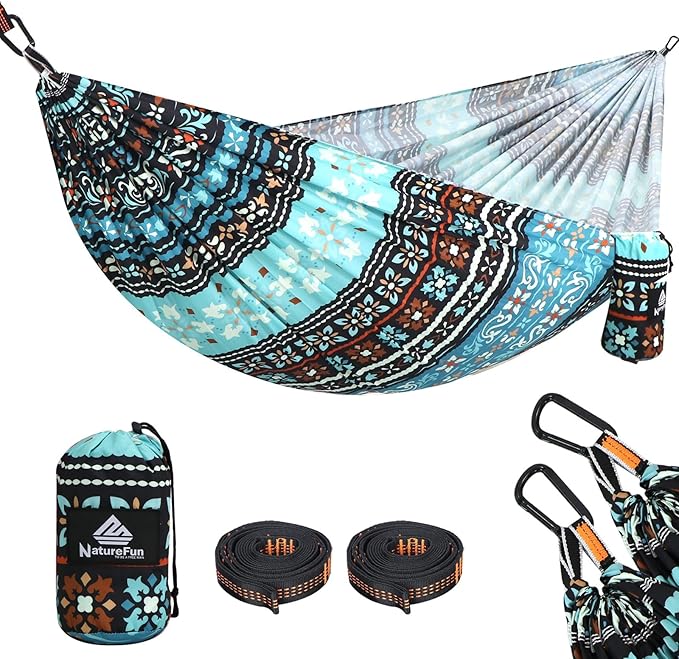 NATUREFUN Ultra-Light Travel Camping Hammock | 300kg Load Capacity,Breathable,Quick-Drying | 2 x Premium Carabiners,2 x Nylon Slings Included | Outdoor Indoor Garden