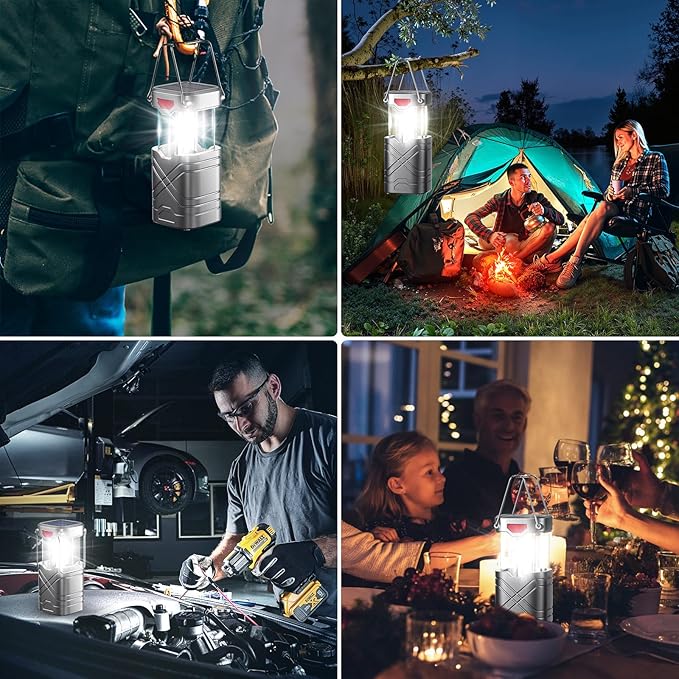LETMY 4 Pack Camping Lantern, Rechargeable LED Lanterns, Solar Lantern Battery Powered Hurricane Lantern Flashlights with 3 Powered Ways & USB Cable for Emergency, Power Outage, Hurricane Supplies