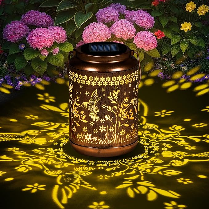 Solar Lanterns Outdoor Waterproof, Hummingbird Garden Decor for Yard Porch Lawn Patio Pathway, Hanging Solar Lights Birthday Gifts for Women Mom Grandma Sister Friend