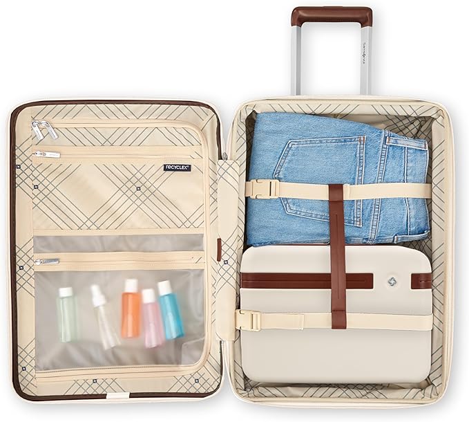 Virtuosa Hardside 21 Inch Carry On Luggage - Airline Approved with 360° Spinner Wheels, RightHeight™ Adjustable Handle - Zippered WetPak™ - TSA Lock - Expandable Light Polycarbonate Shell - Off White