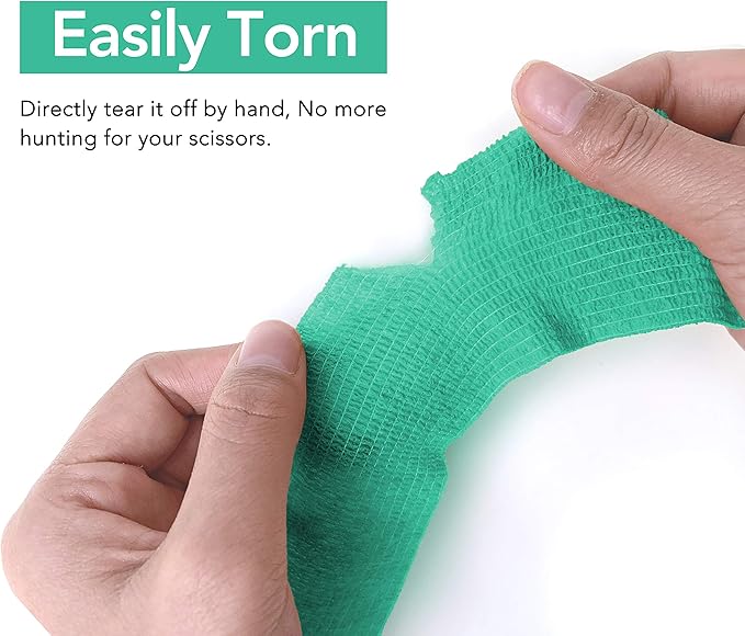 RISEN Cohesive Bandage 2” x 5 Yards, 6 Rolls, Self Adherent Wrap Medical Tape, Adhesive Flexible Breathable First Aid Gauze Ideal for Stretch Athletic