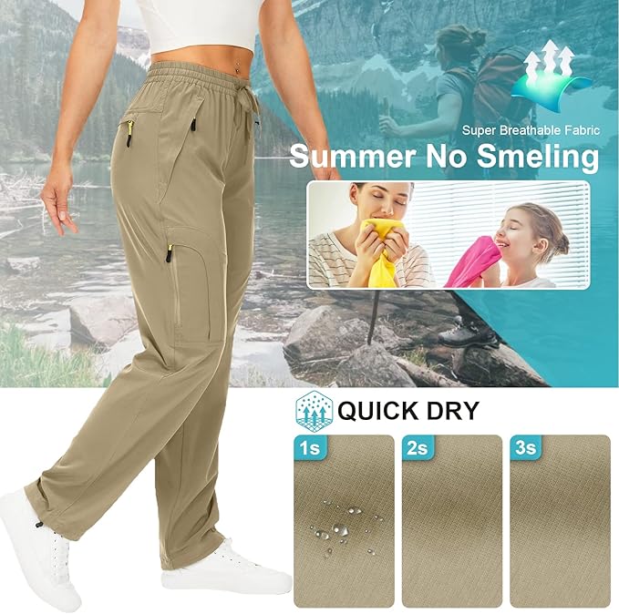 Womens Hiking Pants Quick Dry UPF 50 Lightweight Travel Golf Cargo Safari Pants Zipper Pockets