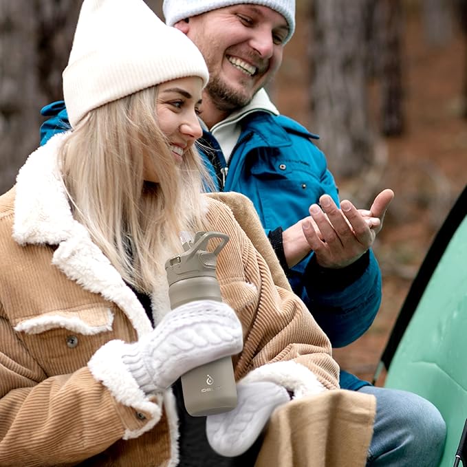 IDEUS Insulated Stainless Steel Water Bottle with 2 Leak-Proof Lids, Thermal Water Flask for Hiking Biking, 24oz, Celadon