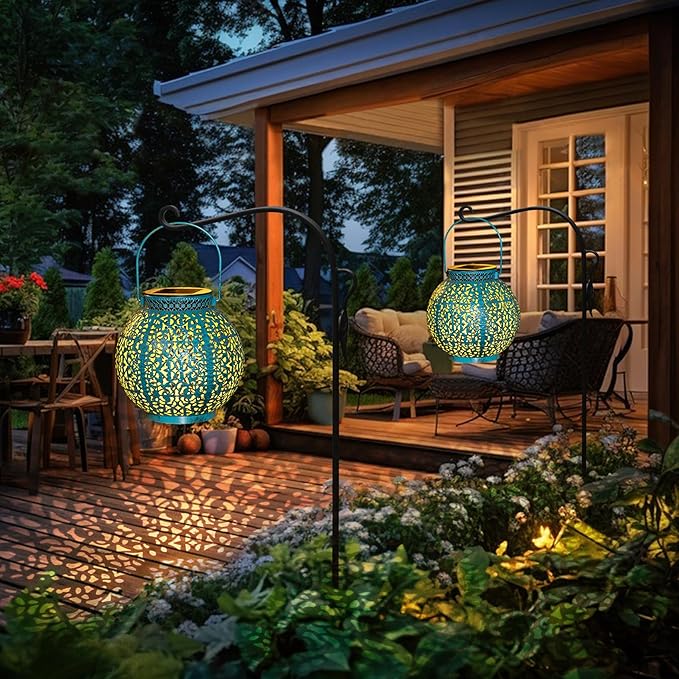 TAKE ME Solar Lanterns Outdoor Lights Waterproof Garden Lanterns for Patio,Outside Mothers Day Gifts Mom Wife Grandma Birthday Gifts [Set of 2]