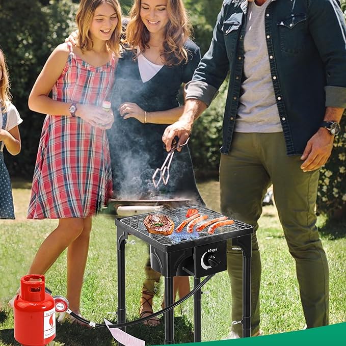 Outdoor Camping Stove, 130000 BTU, Propane Gas Cooker with Detachable Legs, High Pressure Single Burner, 30 PSI Regulator