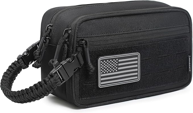 Tactical Toiletry Bag for Men Dry Wet Separate Dopp Kit Travel Hygiene Bag EDC Utility Tool Molle Pouch Mens Shaving Kit Travel shower Bags (Black)