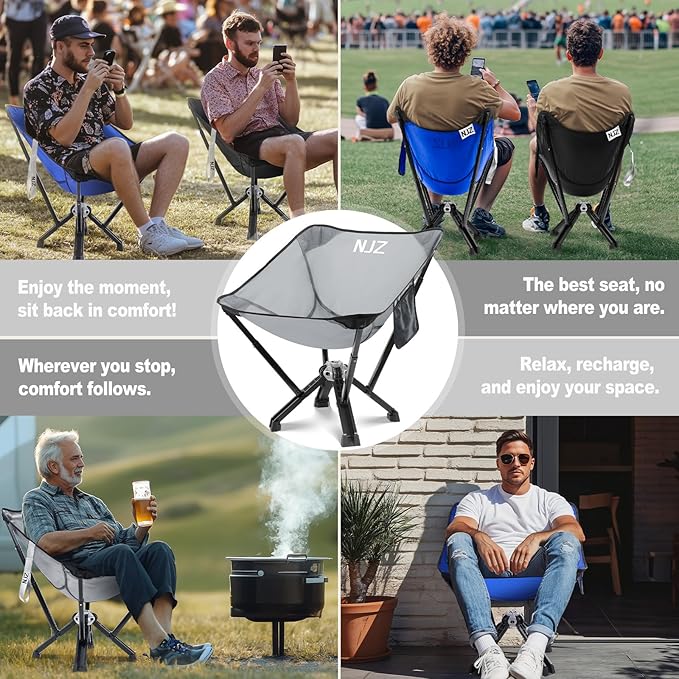 Folding Camping Chairs - 600 LBS Capacity Heavy Duty Camping Chair, Compact Folding Chair with Quick Setup & Carry Bag - Portable Camp Chair for Travel, Sports, Lawn, Beach - Silver