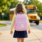 Kids Backpack for Girls 5-8, Cute Personalized Elementary Backpack for Kids Birthday Gifts (Pink J)