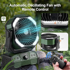 Odoland 40000mAh Camping Fan with LED Light, Battery Operated Oscillating Desk Fan with Remote & Hook, Rechargeable Outdoor Tent Fan with Timer for Hurricane Power Outage Travel Jobsite RV, Green