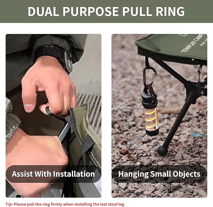 TENPLAY Portable Camping Stools for Adults Heavy Duty,Holds Up to 330lbs,18 Inch Oversized Folding Stools with All-in-One Seat & Carry Bag Design for Camping Outdoor Beach Travel Hiking Fishing Green