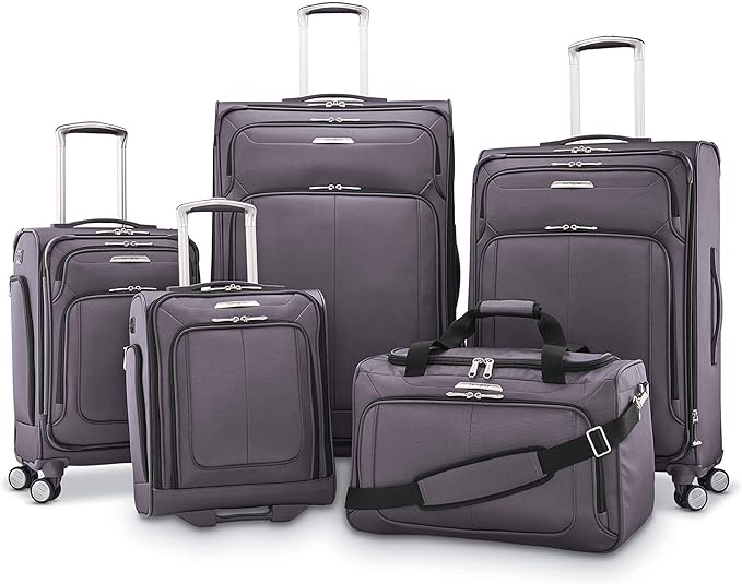Samsonite Solyte DLX Softside Expandable Luggage with Spinner Wheels, Mineral Grey, Checked-Medium 25-Inch