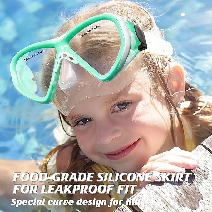 Kids Swim Goggles Snorkel Diving Mask for Boys Girls Ages 5-15, Two-Color Anti-Fog Swimming Goggles with Nose Cover