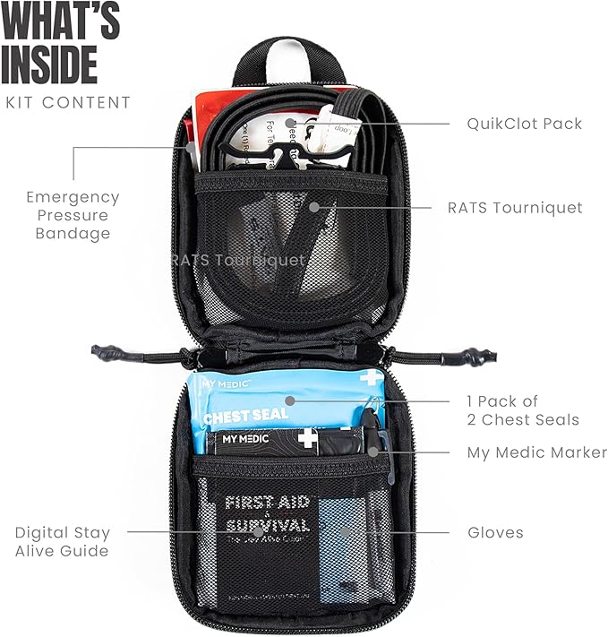 MY MEDIC Everyday Carry First Aid Kit - Emergency Survival Essentials, Medical Supplies & Accessories Bag for Travel Car, Home, Boat, Camper or Backpack - Gray