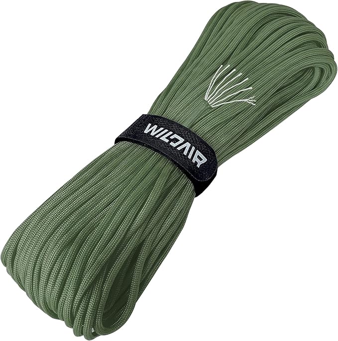 WILDAIR 550lb Paracord Parachute Cord Lanyard Ropes Heavy-Duty Strong Rope-7 Triple Strands 100FT Outdoor Camping (Army Green)
