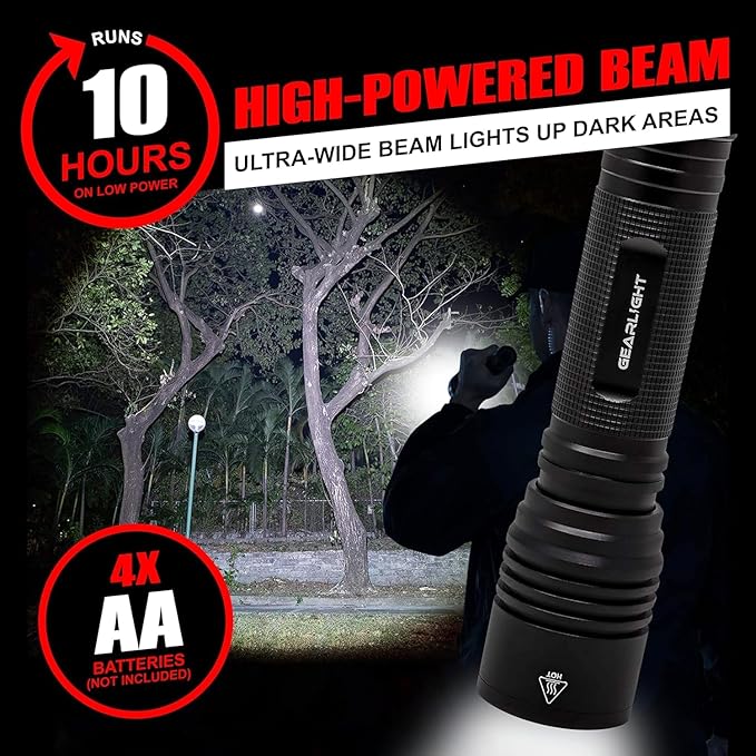GearLight S2000 LED Flashlight High Lumens - Super Bright, Powerful, Mid-Size Tactical Flashlight for Outdoor Activity & Emergency Use - S2000-1 Pack, (Batteries Not Included)