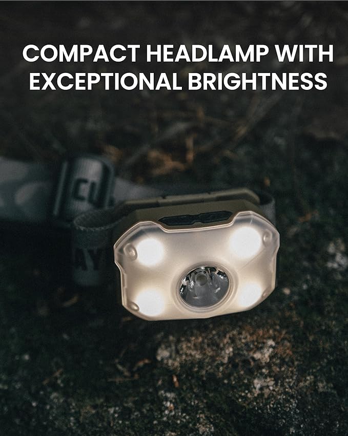 Claymore HEADY2 Tan Rechargeable Wearable Light – 350 Lumens Headlamp 3 Light Modes USB-C Rechargeable IP54 Water-Resistant Up to 40 Hrs Runtime for Camping, Running, Outdoor