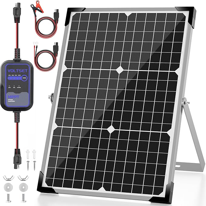 Solar Panel Kit 30W 12V with MPPT Controller, Solar Battery Trickle Charger Maintainer, Waterproof Solar Panel with Adjustable Mount Bracket for Boat RV Motorcycle Marine