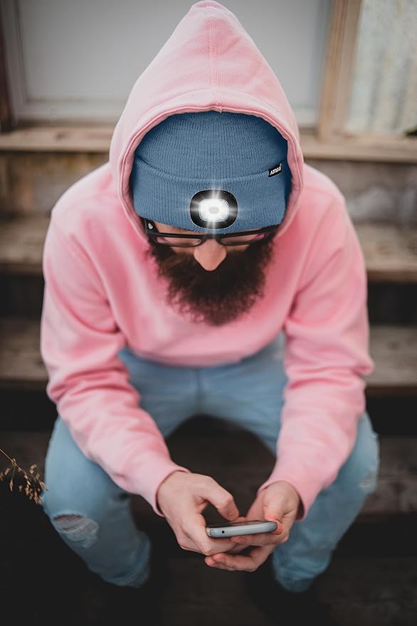 ATNKE LED Lighted Beanie Hat,USB Rechargeable 4 LED Running Headlamp Bright Cap with The Light Gifts for Men and Women