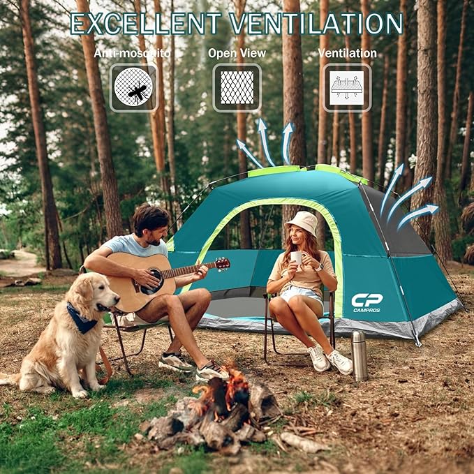 CAMPROS CP Tents for Camping 4 Person Tent Waterproof Windproof Double Layer Camping Tent, Easy Setup Dome Tent with Large Mesh Windows & Wider Door for Outdoor Camping & Hiking