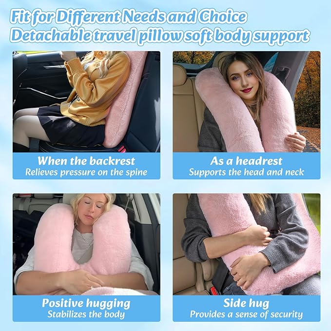 Swemos Travel Pillow, Car Pillow for Kids & Adults - Ergonomic Travel Pillows Sleeping Aid for Neck & Body Support, Car Travel Essentials Pillow on Road Trips-Gray (Green)