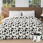 Cow Print Electric Heated Blanket Queen Size,84X90 Black Heating Blanket Queen with Dual Control&Timer&10 Heat Levels,Cute Cow Decor Sherpa Blankets Warmer Gifts for Bed Women Adults,ETL