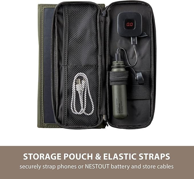 ELECOM NESTOUT 10000mAh Outdoor Power Bank + 2-Panel Solar Panel Charger + Flash-1 LED Flash Light Panel 1000 Lumen - Black