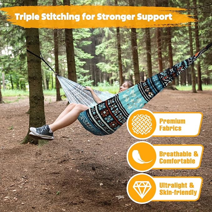 NATUREFUN Ultra-Light Travel Camping Hammock | 300kg Load Capacity,Breathable,Quick-Drying | 2 x Premium Carabiners,2 x Nylon Slings Included | Outdoor Indoor Garden