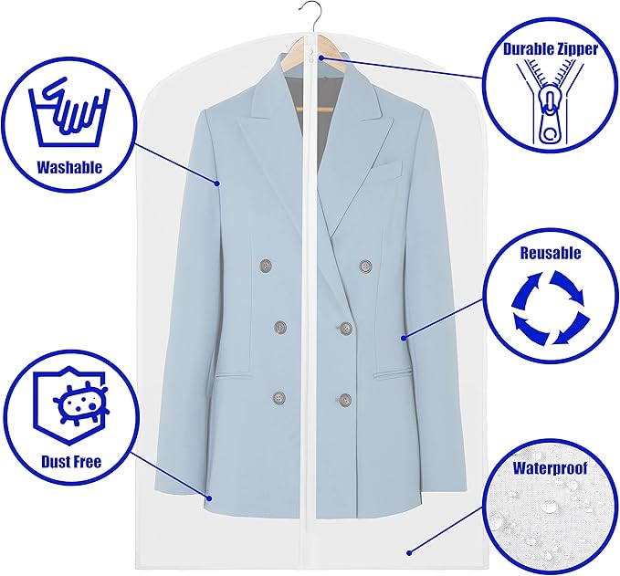 Simple Houseware 32-Inch Clear Garment Bags with Zipper for Suits, Dresses, Costumes, Uniforms - 10 Pack