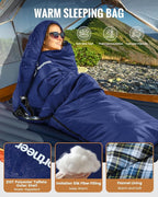 Sportneer Sleeping Bags for Adults, 0 Degree Sleeping Bag XL Flannel Winter Cold Weather Sleeping Bag with Detachable Hood Compression Sack for Camping, Backpacking, Hiking