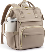 LOVEVOOK Laptop Backpack for Women with Giant Tumbler Holder Pocket,17 inch Waterproof Travel Backpack Purse Computer Laptop Bag,Large Professional Work College Nurse Teacher Backpack,Beige Apricot